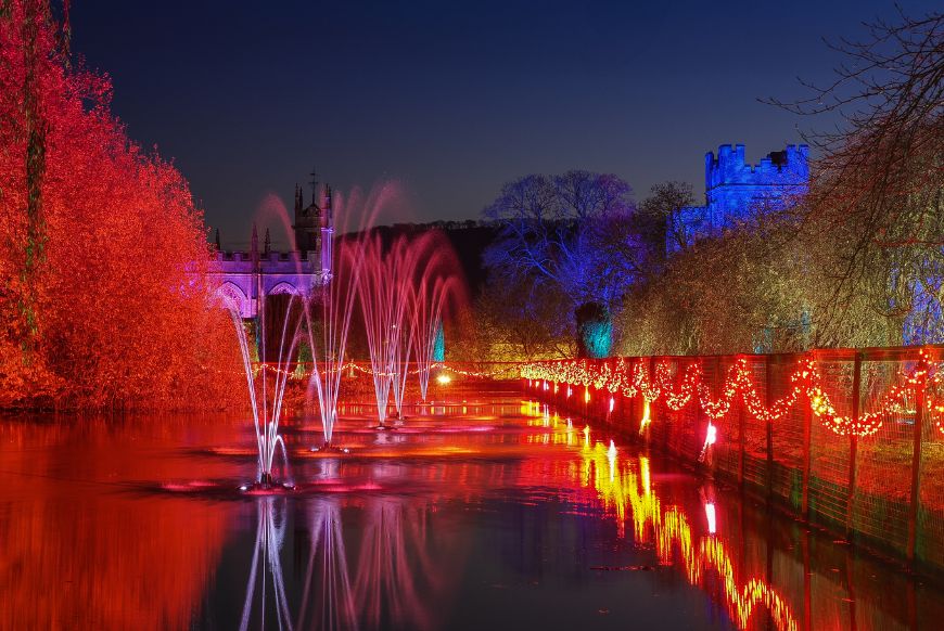 Sudeley Castle lit up red for Spectacle of Light